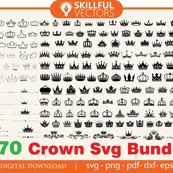 Royal crown SVG BIG Bundle, Crown PNG Bundle, Royal Crown png, Princess Tiara Svg, King Crown, Queen Crown Svg, File For Cricut, Silhouette