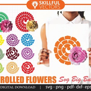 Rolled Blume SVG Big Bundle, Rolled Blume SVG, 3D Blume SVG, Papier Blume SVG, Valentinstag Blume, Liebe SVG, 3D Blumen für Blumensträuße