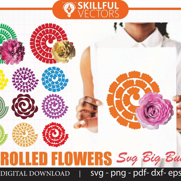 Rolled flower SVG Big Bundle, Rolled flower SVG, 3d flower SVG, paper flower Svg, Valentine day flower, love Svg, 3D Flowers for bouquets
