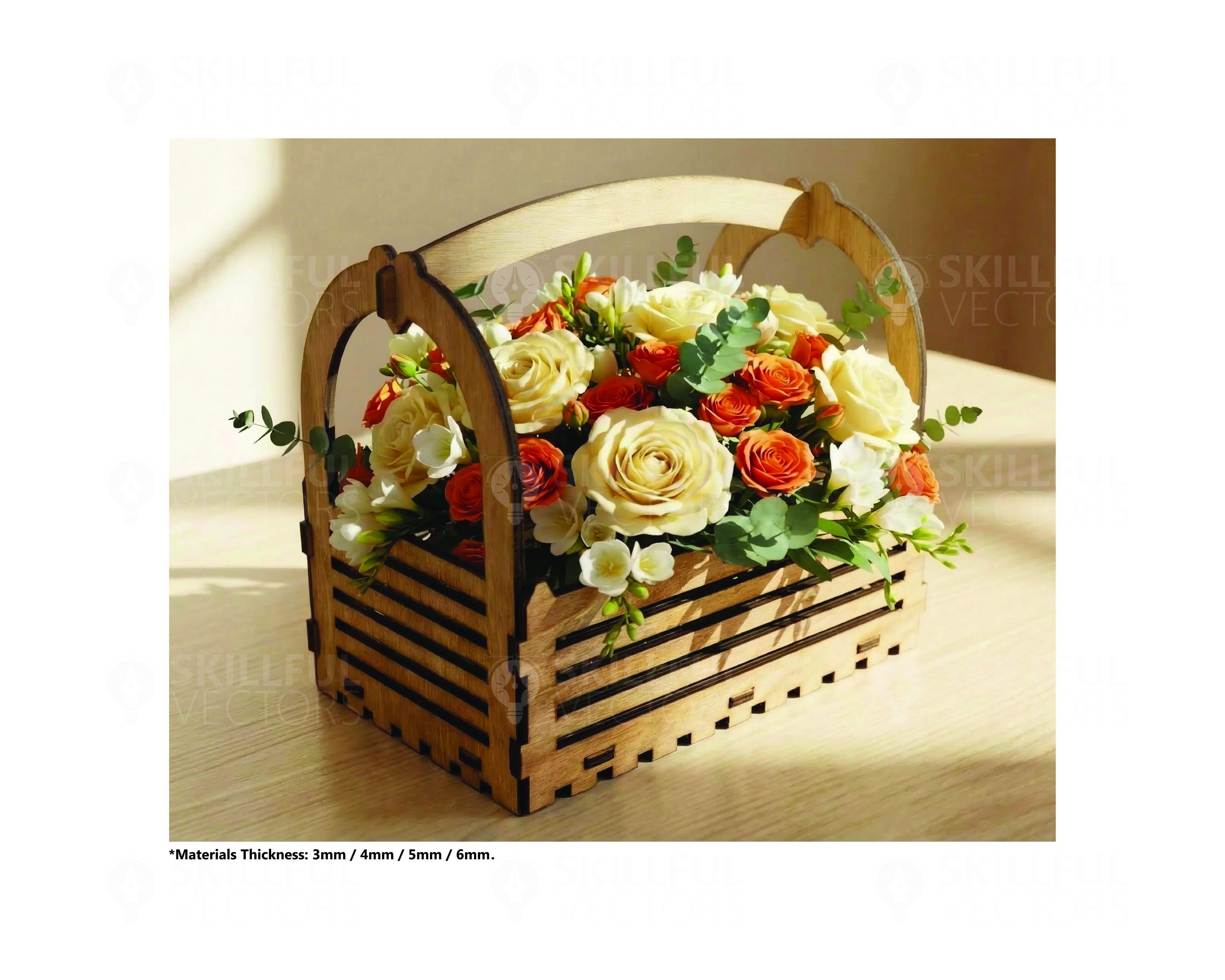 Laser Cut Flower Planter Box SVG Glowforge Wood Flower Basket Files ...