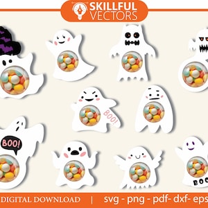 10 Halloween Ghosts Candy Dome SVG bundel, Ghost Candy Dome SVG, Ghost silhouet, snoep ornamenten SVG, partij gunst, chocolade houder SVG, EPS