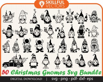 50 Christmas Gnome SVG Bundle: Doodle PNG Cut Files (Digital Download)