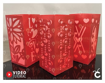 Pack 5 Valentine Papierschnitt Laterne Template Bundle 3D Licht SVG 3D Papierschnitt Licht SVG Valentine Teelicht Kerze Laterne CNC