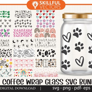 100+ Coffee glass can svg Bundle, Coffee can glass wrap svg, 16oz glass can svg, Coffee glass can bundle SVG files for Cricut,Silhouette png