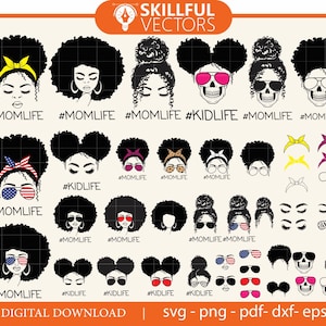 45 Moño desordenado mujer negra svg Bundle , momlife svg ,Mom Life svg, mamá cráneo svg, mujer negra svg,mujer afro svg, moño desordenado png,USA mamá svg