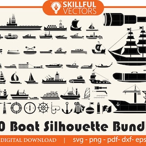 50 Silhouette Boat SVG Bundle, Anchor svg, Sail Boat Svg, Speedboat Svg, Ship Svg, Cruise Ship Svg, Boat Clipart, Cut Files for Cricut, eps