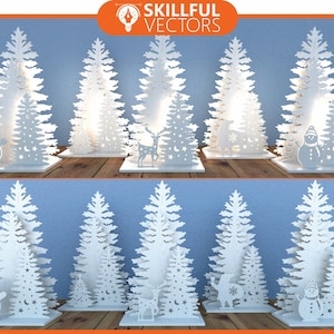 Lot de 5 décorations d'arbre de Noël, cerf, découpé au laser, décoration lumineuse, fichier svg, scène de Noël découpée au laser, éclairage glowforge