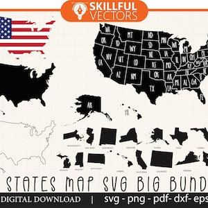 USA States SVG Bundle: 50 States Outline Maps (Digital Download)