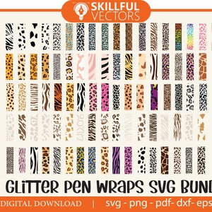 100 Glitter Pen Wraps SVG Bundle: Animal Print Designs (Digital Download)
