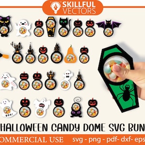 30 Halloween Candy Dome SVG, Halloween Candy Holder SVG, Candy Ornaments SVG, Chocolate holder svg, Trick or Treat Gifts, Paper Ornament