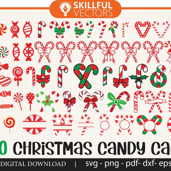 Xmas Candy Cane Svg, Candy Canes Clipart, Candy Cane with Bow, Christmas Sweets Svg, Holiday Peppermint PNG, Mints, Holiday Candy Stick Svg