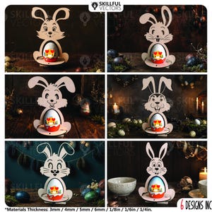 Archivo SVG de soporte para huevos de conejo de Pascua cortado con láser. Organizador de soporte para huevos de Pascua de madera Glowforge. Plantilla vectorial CNC para soporte de huevos de Pascua DXF.