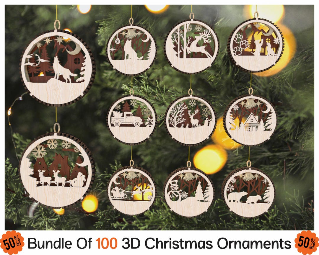 Pack 100 of 3D Christmas Ornaments SVG Mega Bundle, Christmas Tree ...