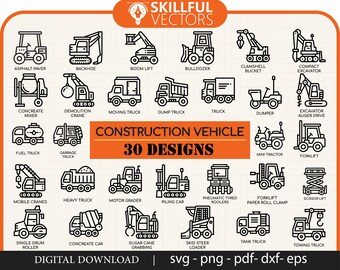 Construction Vehicle SVG Bundle: 30 Truck Designs (Digital Download)
