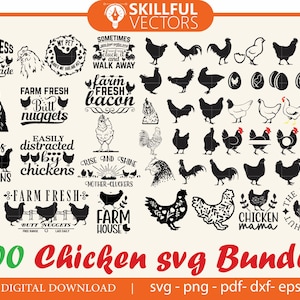100 Pollo svg paquete grande, pollo svg, gallo svg, pollo svg divertido, loca dama de pollo svg, pollo susurrador svg, imágenes prediseñadas de pollo