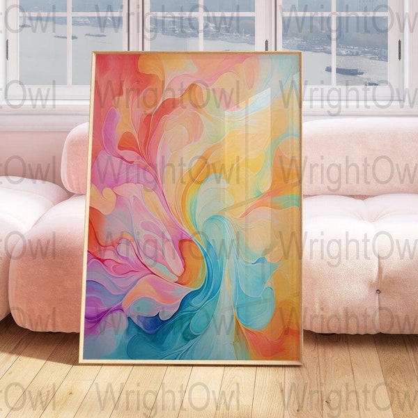 Colorful abstract digital print, bright acrylic painting download, teen girl room dorm decor, preppy modern apartment wall art decor
