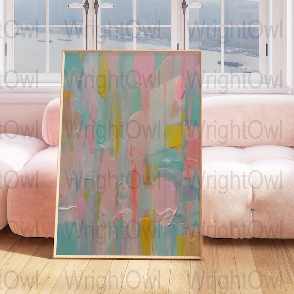 Colorful abstract digital print, soft pastel acrylic painting download, teen girl room dorm decor, preppy modern wall art, Pink Room Decor