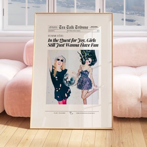 トレンディな新聞プリント、イットガール寮のレトロアート、トレンディなガーリーなウォールアート、ヴィンテージバーカートの印刷物、ニューヨークニュース