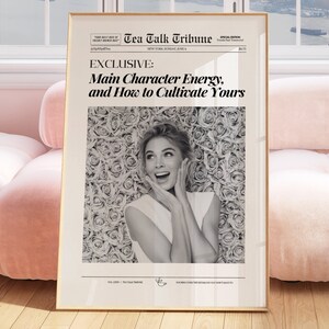 メインキャラクターのエネルギーのトレンディな新聞プリント、イットガール寮のレトロアート、トレンディなガーリーなウォールアート、ヴィンテージバーカートの印刷物、ニューヨークニュース