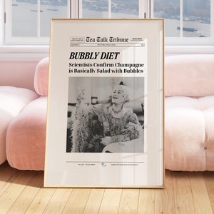 Trendy Newspaper Print, It Girl Dorm Retro Art, Trendy Girly Wall Art, Vintage Bar Cart Printable, New York News