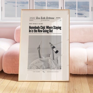 Trendy Newspaper Print, It Girl Dorm Retro Art, Trendy Girly Wall Art, Vintage Bar Cart Printable, New York News