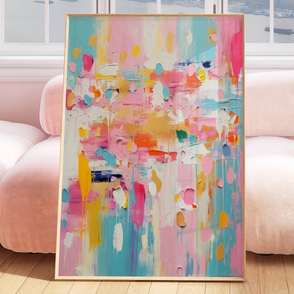 Colorful abstract digital print, soft pastel acrylic painting download, teen girl room dorm decor, preppy modern wall art, apartment decor