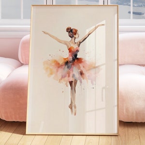 Watercolor Ballerina Painting | Coquette Room Decor for Apartments, Trendy Dorm Room Wall Art, Vintage Girls Poster | Pink Balletcore Print