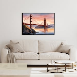 Golden Gate Wall Art, Bridge, Watercolor Art, San Francisco Bridge, Golden Gate Horizontal Art, Watercolor Golden Gate Bridge San Francisco