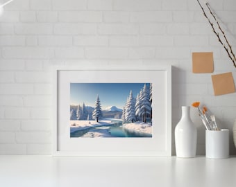 Stampa di paesaggi invernali / Arte da parete neutra / Arte da parete stampabile inverno innevato / Arte da parete natalizia / Pittura di paesaggio invernale / Inverno rustico