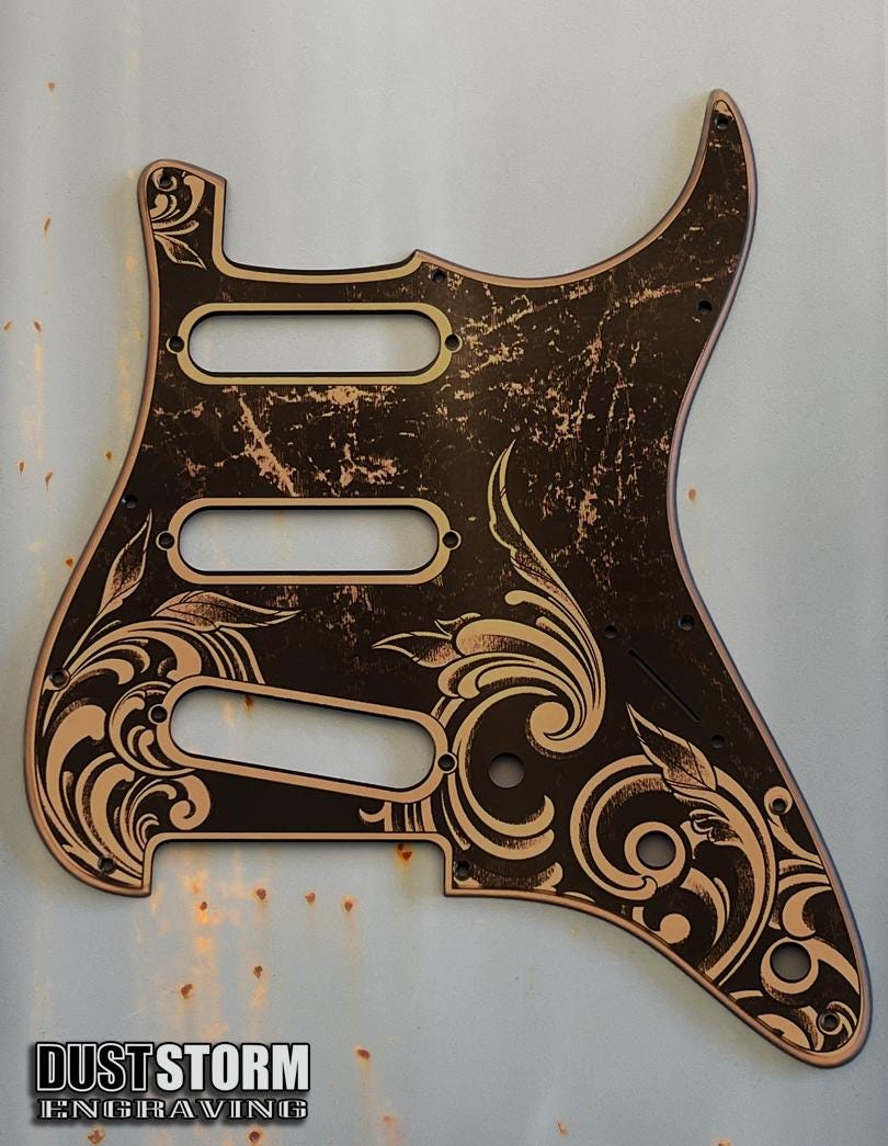 Engraved Copper Acrylic Mirror Pickguard & Tremolo Cover for