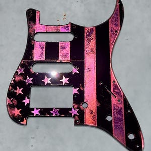 American Flag Pickguard & Free Tremolo Cover in Pink Acrylic Mirror for Fender Stratocaster SSS, HSS, HSH Setups Available