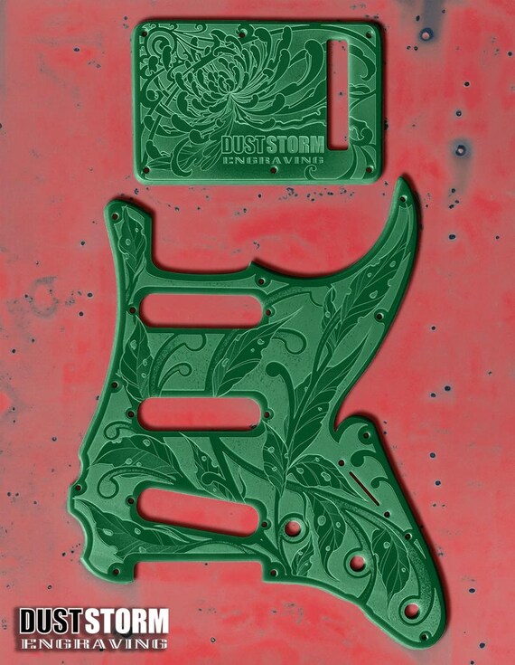 Engraved Forest Green Acrylic Stratocaster Pickguard & Tremolo