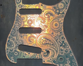 Paisley Stratocaster Pickguard & Tremolo Set: Iridescent Rainbow Acrylic Mirror, HSH/HSS/SSS Cut