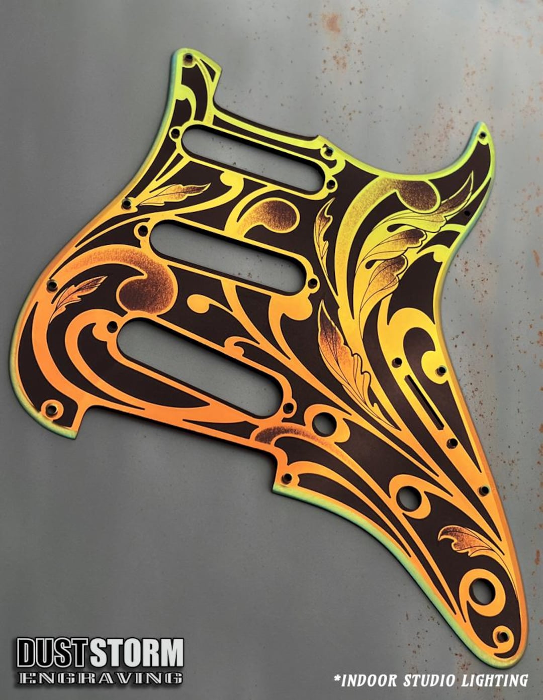 Engraved Iridescent Gold Acrylic Mirror Pickguard for Fender