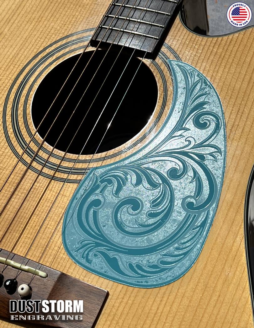 Acoustic Guitar Pickguard Laser Engraved Teal Solid Color Acrylic