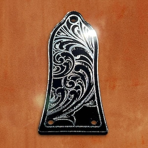 Truss Rod Cover for Epiphone Les Paul in Black with Silver Acrylic Mirror
