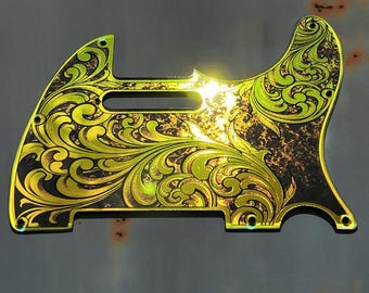 Telecaster Pickguard: Iridescent Gold Acrylic Mirror, 8 Hole, Standard/Humbucker Cut