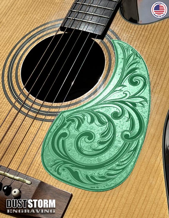Laser Engraved Acoustic Guitar Pickguard: Forest Green Acrylic