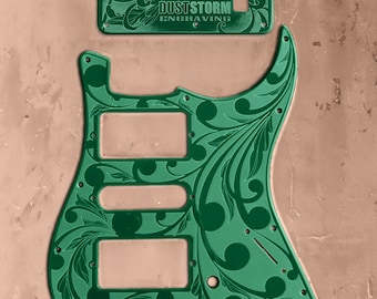 Plaque de protection Stratocaster gravée et protection du vibrato : acrylique vert forêt, coupe HSH/HSS/SSS