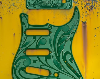 Engraved Stratocaster Pickguard & Tremolo Cover: Forest Green Acrylic, HSH/HSS/SSS Cut