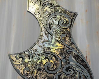 Gibson Hummingbird Style Acoustic Guitar Pickguard – Acrylic Mirror, Laser Engraved, Gold