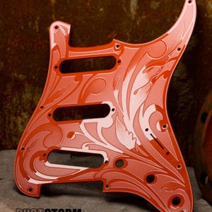 Engraved Orange Acrylic Pickguard & Tremolo Cover for Fender Stratocaster: HSH/HSS/SSS Cut