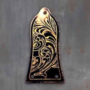 Truss Rod Cover for Epiphone Les Paul in Black with Gold Acrylic Mirror