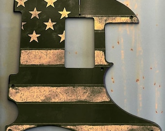 American Flag Telecaster Pickguard: Copper Acrylic Mirror, 8 Hole, Humbucker/Standard Cut