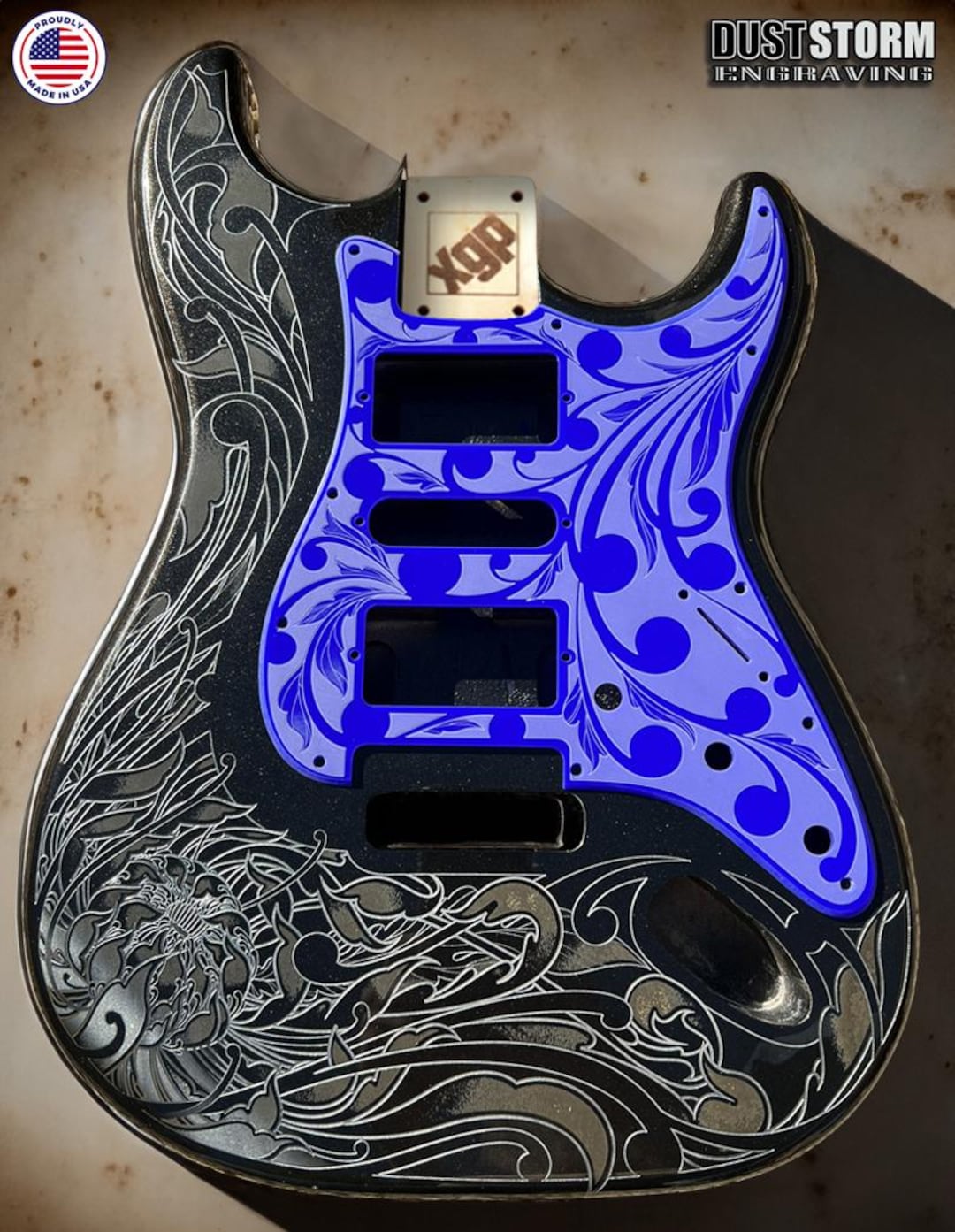 Black Sparkle XGP Stratocaster Style Laser Engraved Guitar
