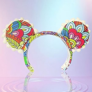 Boho Bloom Mini Minnie Ears for Labubu – Handmade Floral Doll Headband, Custom Disney Accessory