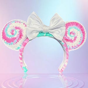 Cotton Candy Mini Minnie Ears for Labubu – Sugary soft tones Doll Headband, Handmade Disney-Inspired Accessory