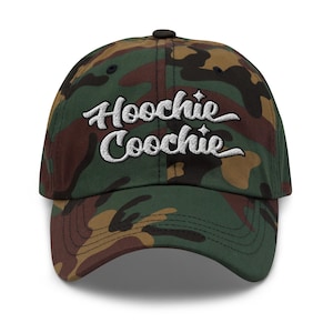 Hoochie Coochie | Funny and Trendy Dad hat, Green Camo/Pink Colors