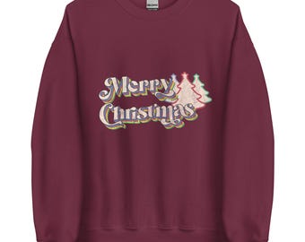 ¡Feliz Navidad! / Sudadera navideña informal de cuello redondo y estilo retro