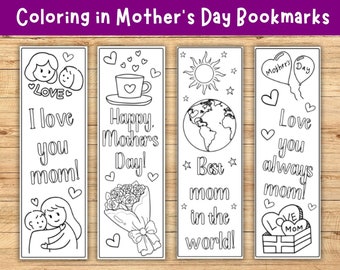 Mother's Day Coloring in Bookmarks, Color your own bookmarks for Mothering Sunday, bookmark printable for kids, gift for mom mum